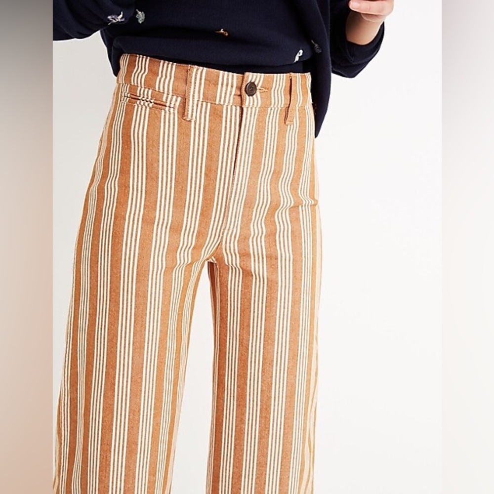 Madewell Tan and White Striped Wide-Leg Pants